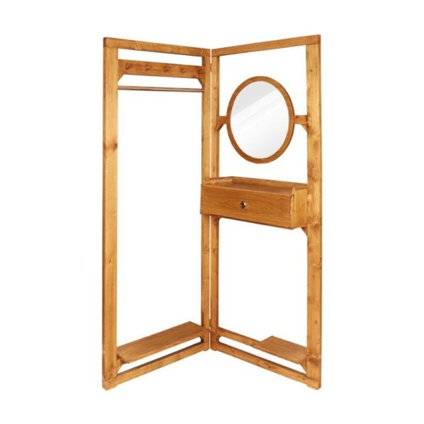 آینه رخت آویز تاشو مدل AY26000، آینه بسیار زیبا با قاب چوبی روسی، دارای یک کشو و به صورت پارتیشنی، دارای طبقه ای برای نگه داری کفش